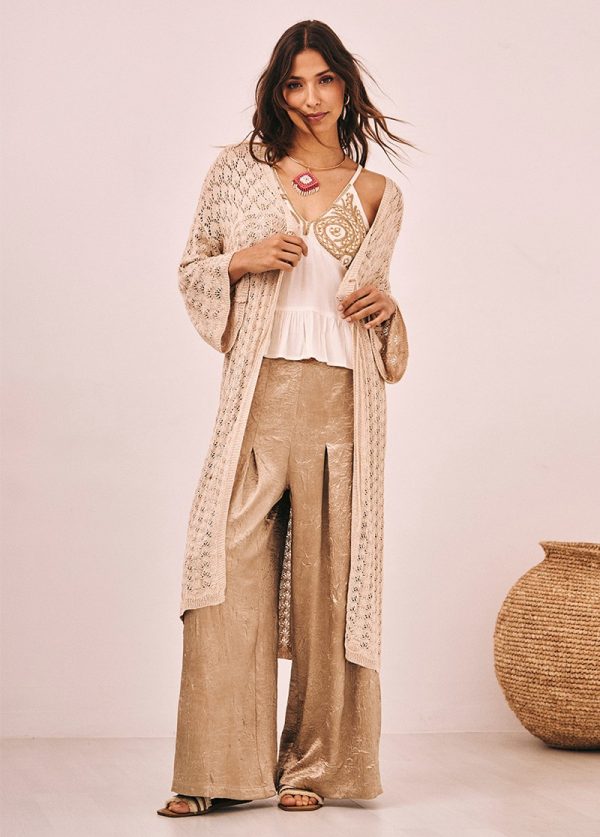 Kimono largo viscosa y detalle calados