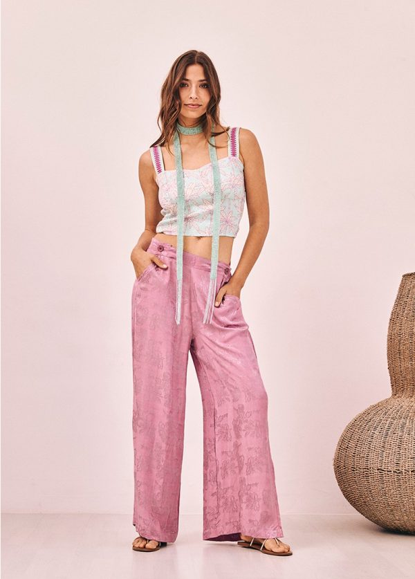 Pantalón de jacquard recto fluido