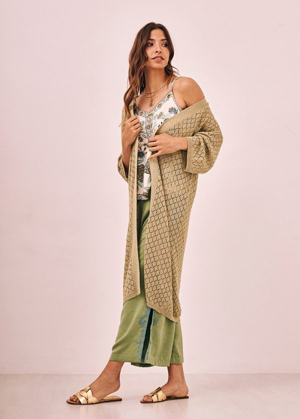 Kimono largo de punto mix calados