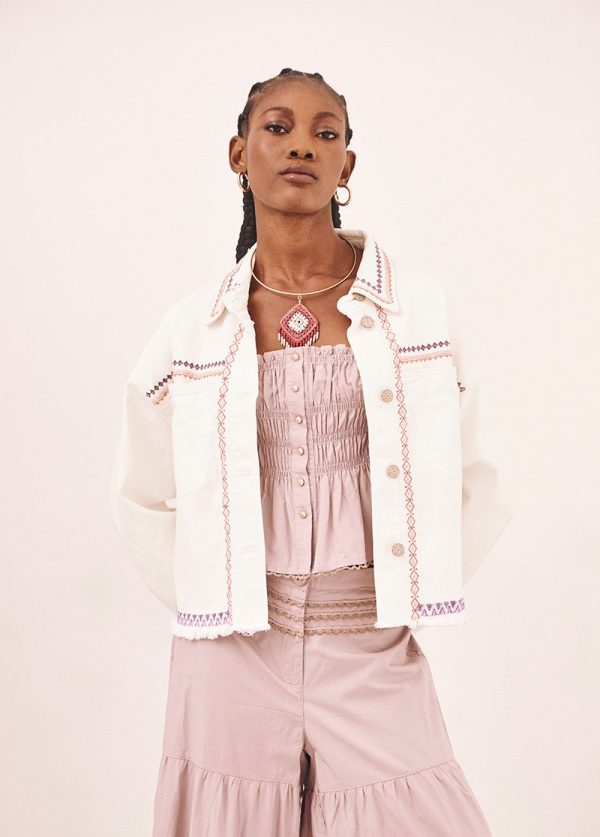 Chaqueta denim en algodón con bordado