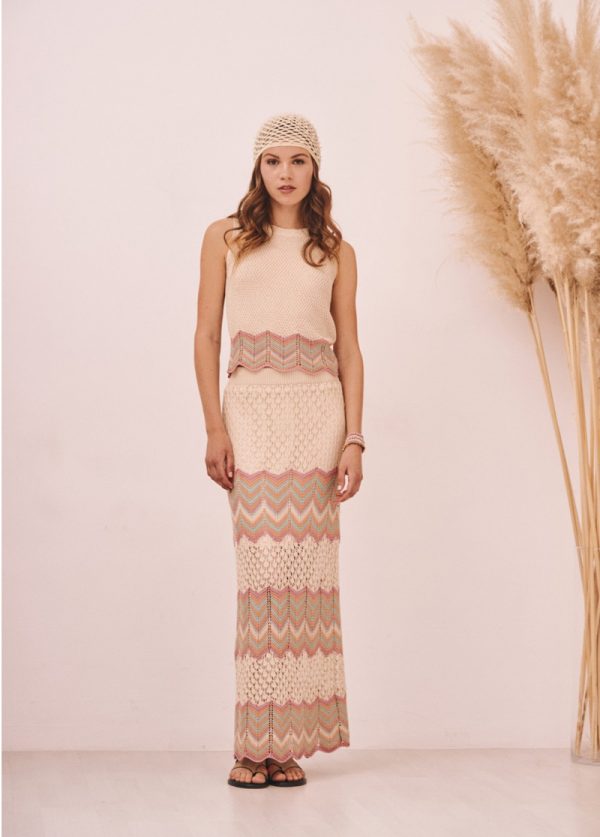 Falda larga punto jacquard zigzag