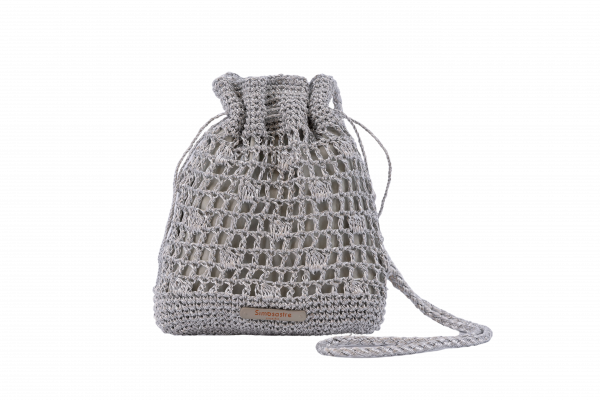 Bolso Saco de Crochet Plateado