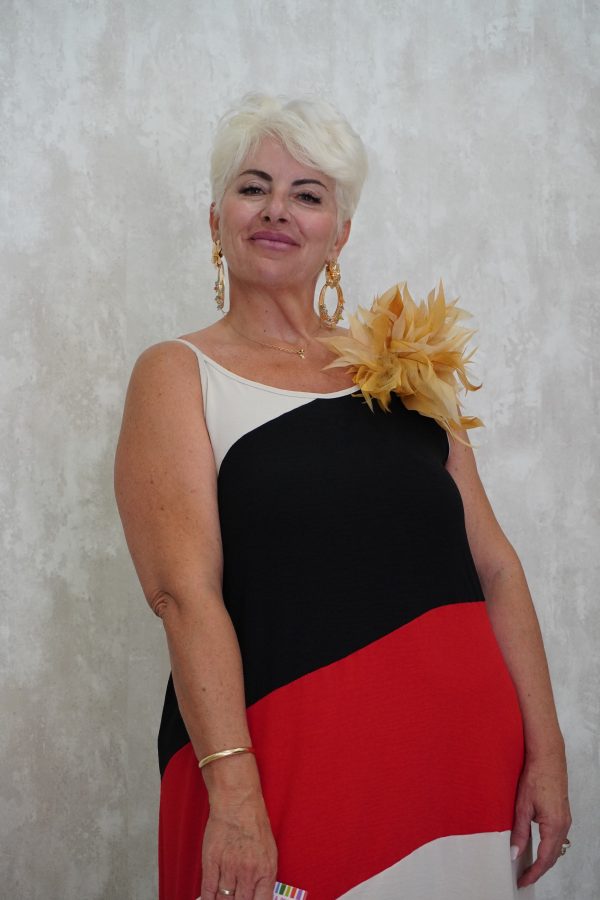 Vestido Tricolor de Rayas Asimétricas