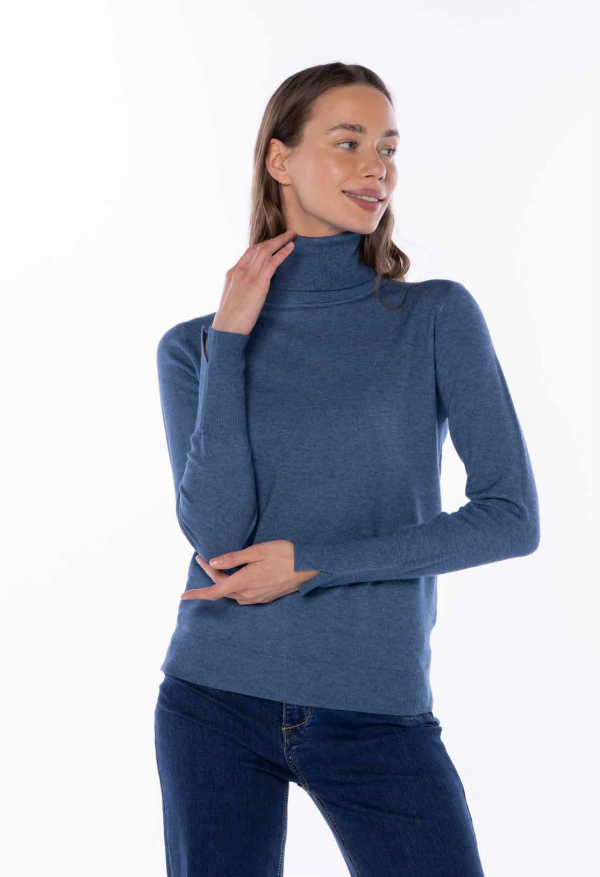 Jersey Azul Básico de Cuello Cisne