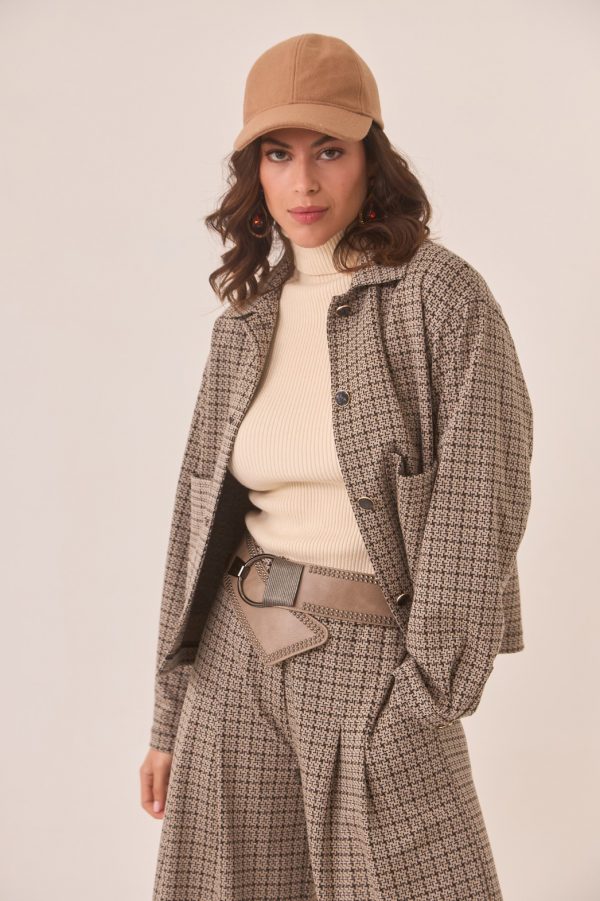Chaqueta de Punto Estampado Pata de Gallo Bolsillos